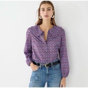 J Crew Ruffle-Collar Button-Up Shirt in Liberty Toutouayette Fabric Size 2